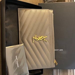 YSL Monogrammed Bill Pouch - Fog Grey . Like New!